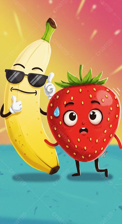 banana e morango ilustração