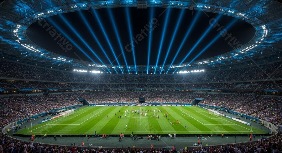 Estádio de futebol noturno lotado