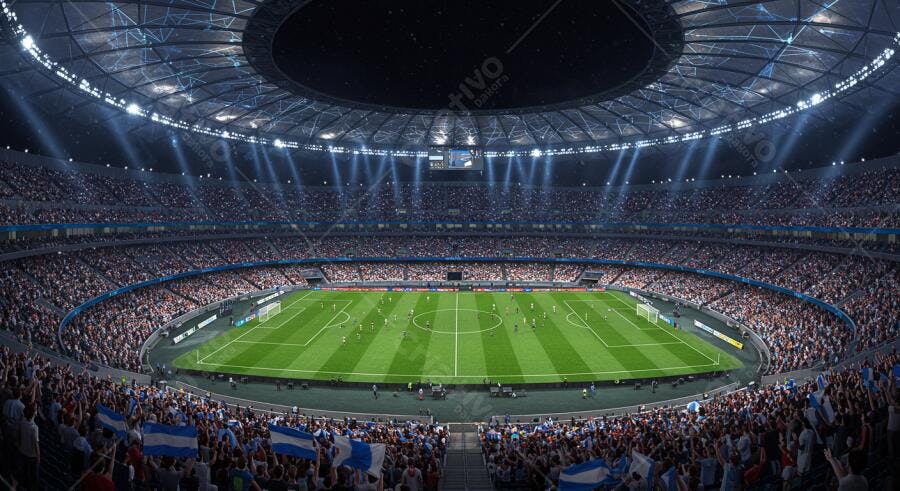 Estádio de futebol noturno lotado