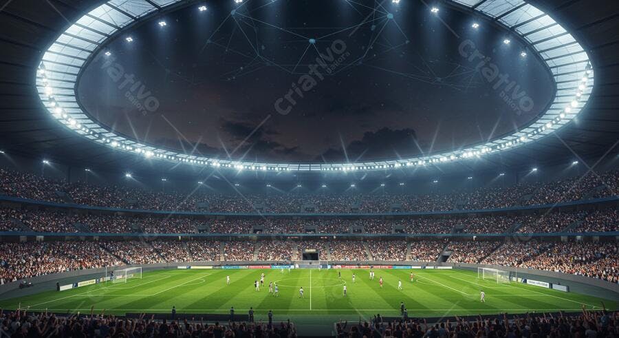 Estádio lotado em jogo noturno de futebol
