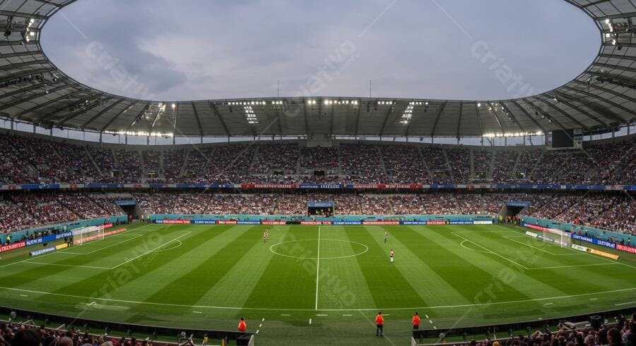 Estádio de futebol lotado antes do jogo