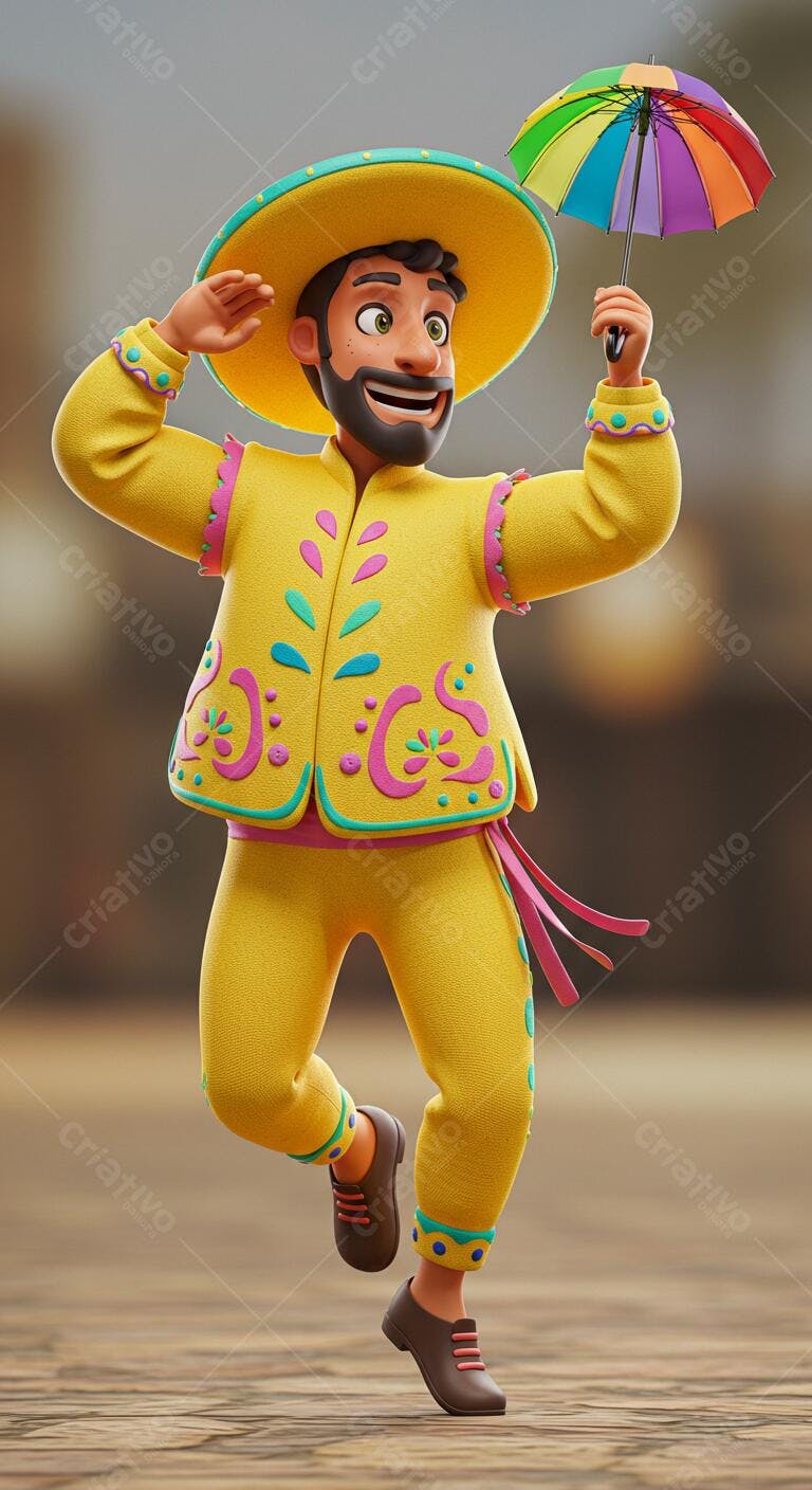 Homem alegre em traje mexicano amarelo