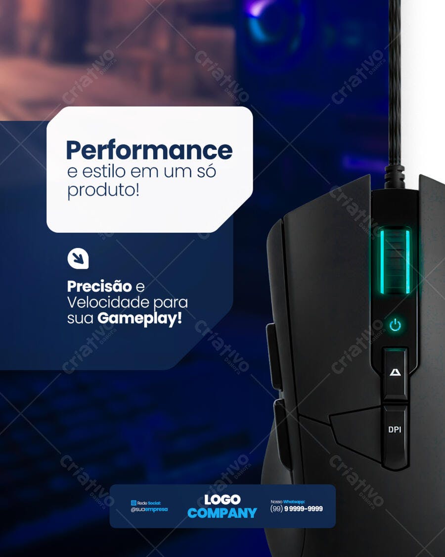 Banner Gamer com Mouse Preto e Verde PSD Editável