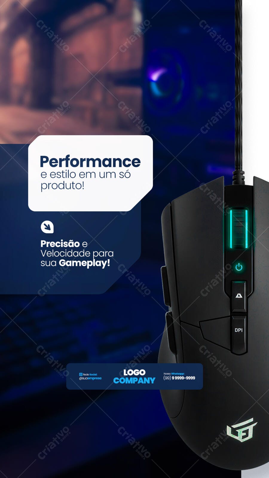 Flyer Gamer com Mouse Preto e Verde PSD Editável