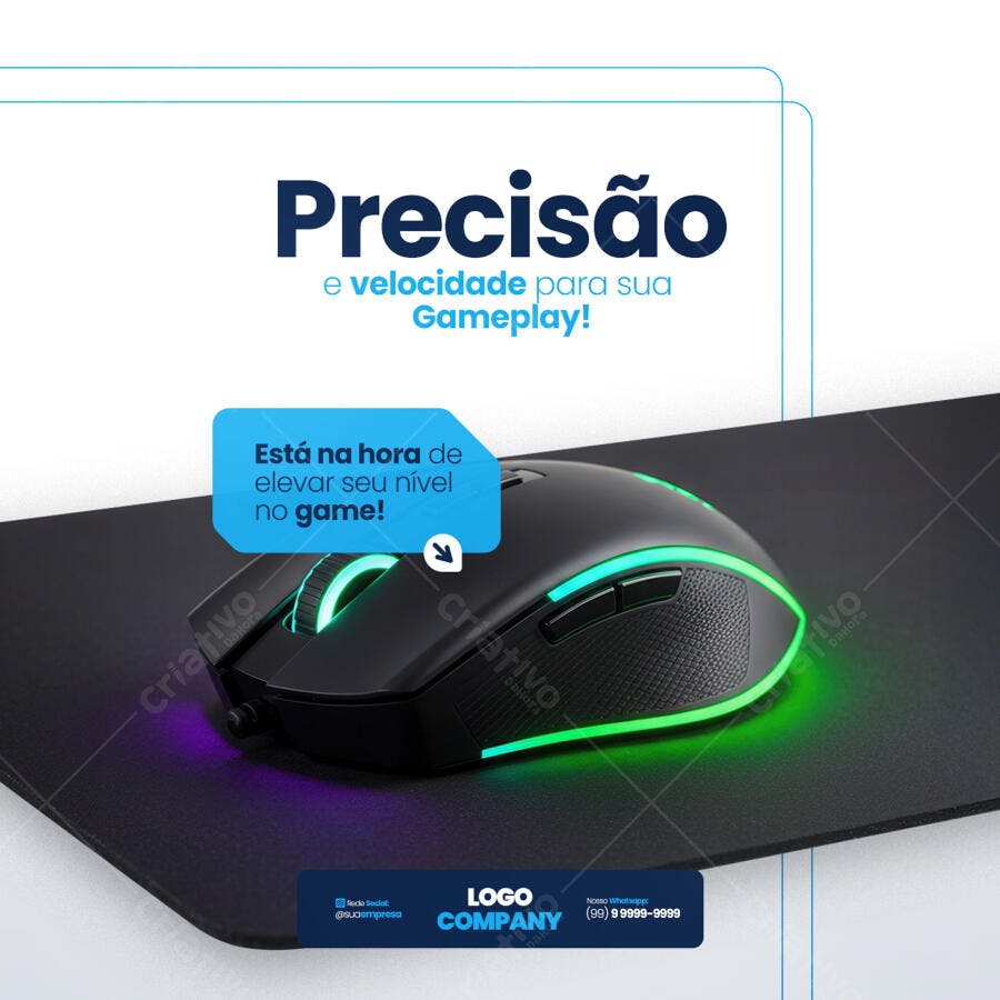 Banner Gamer com Mouse Preto e Verde PSD Editável
