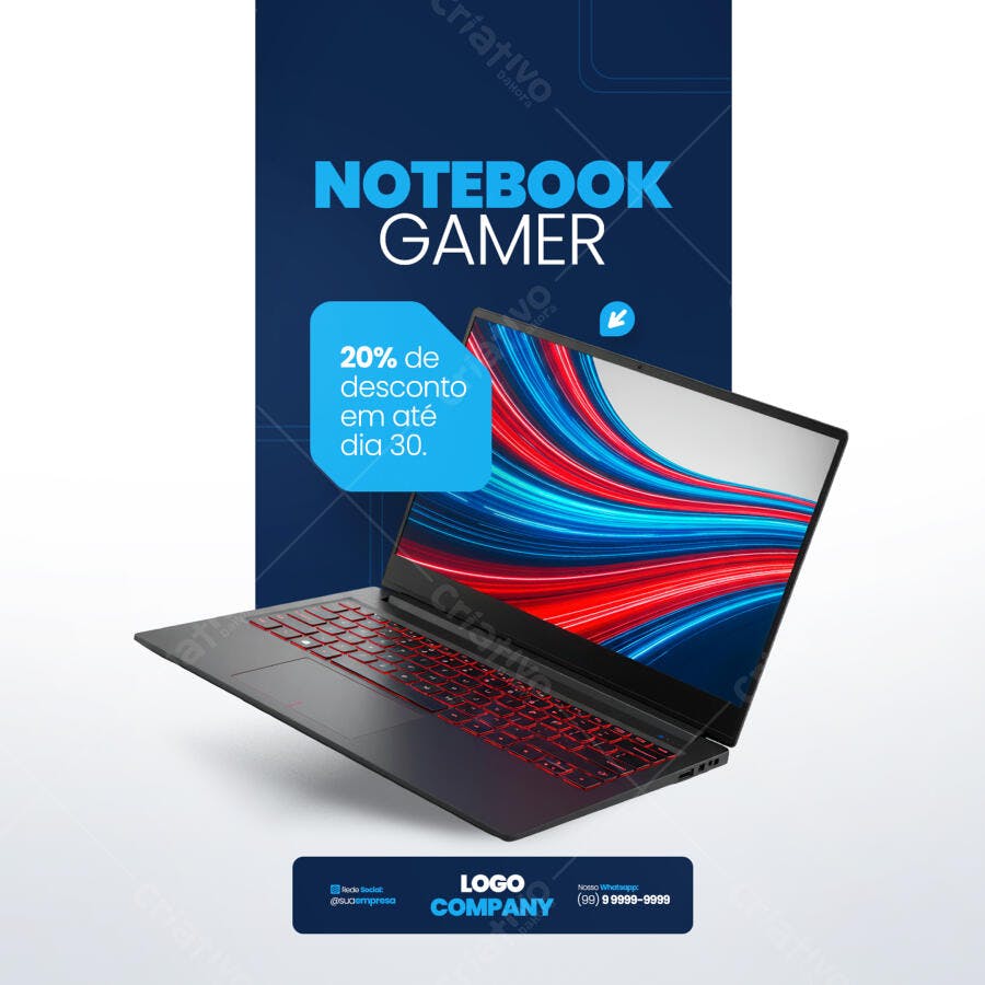 Flyer Notebook Gamer 20% OFF até dia 30 PSD Editável