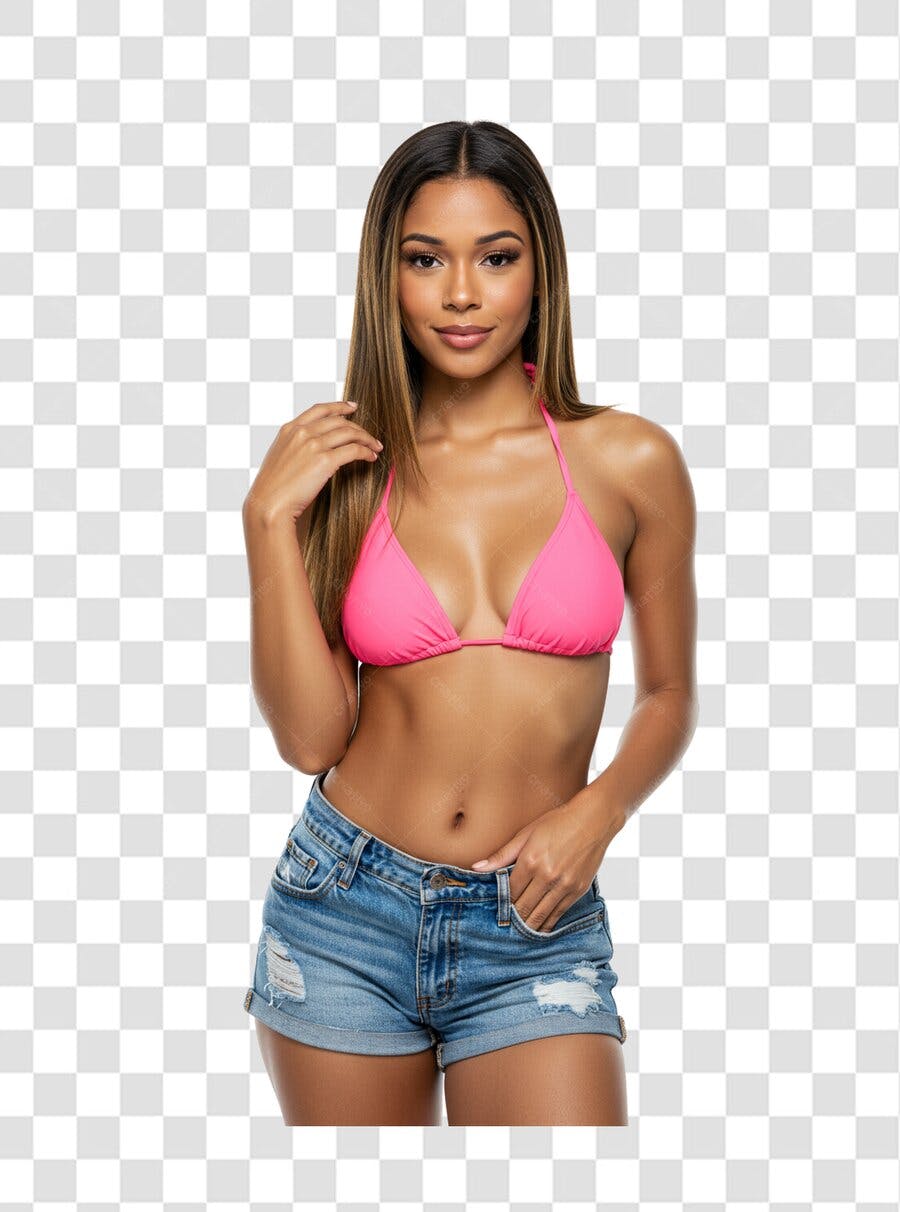 Banner Verão Mulher Biquini Rosa PNG com fundo transparente