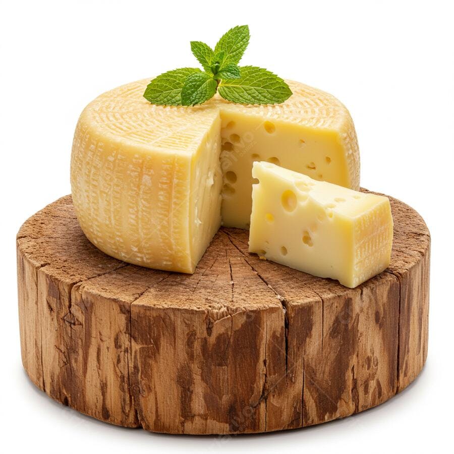 Queijo cremoso com menta sobre tronco de madeira