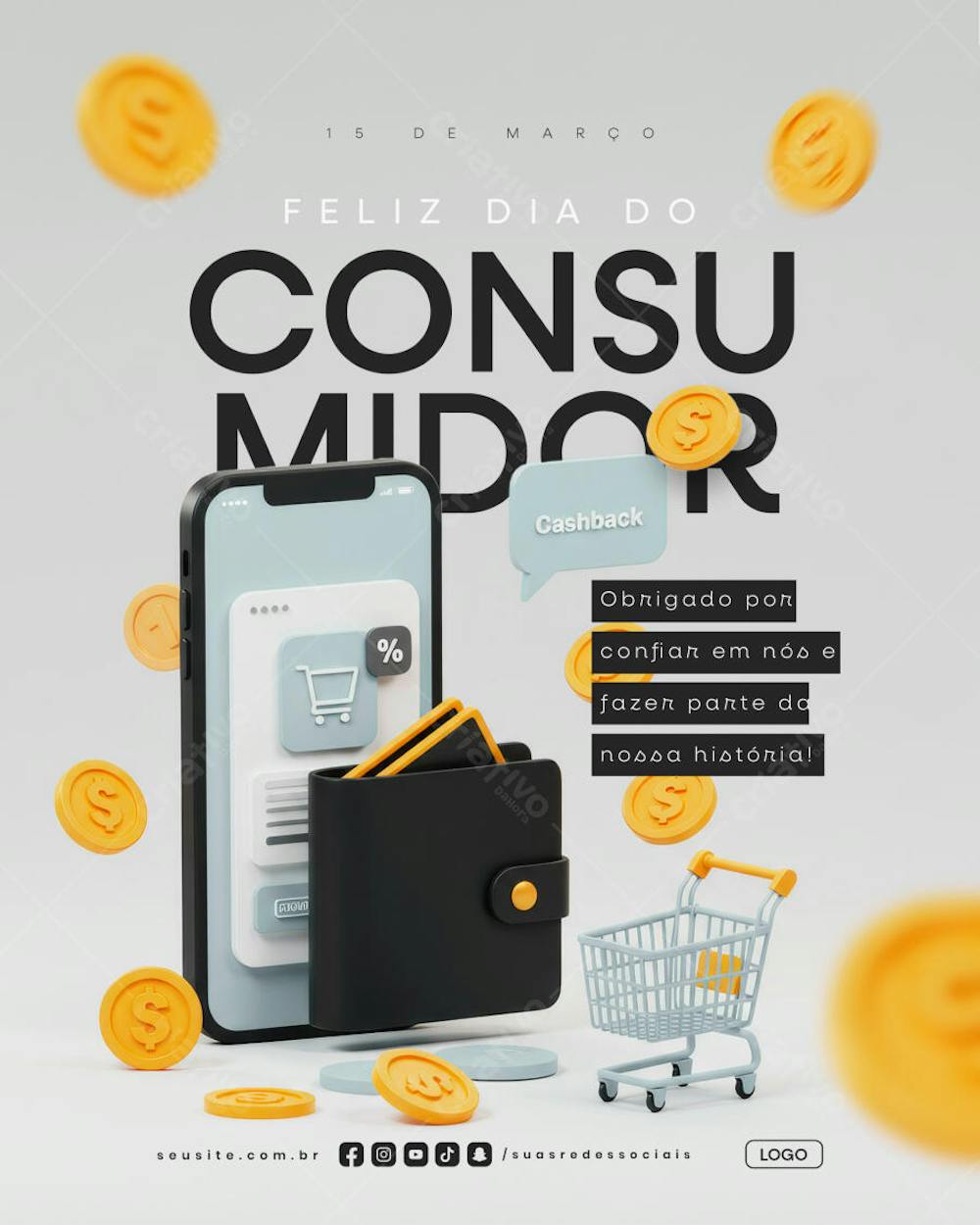 Dia do Consumidor 15 de Março social media post psd editável data comemorativa
