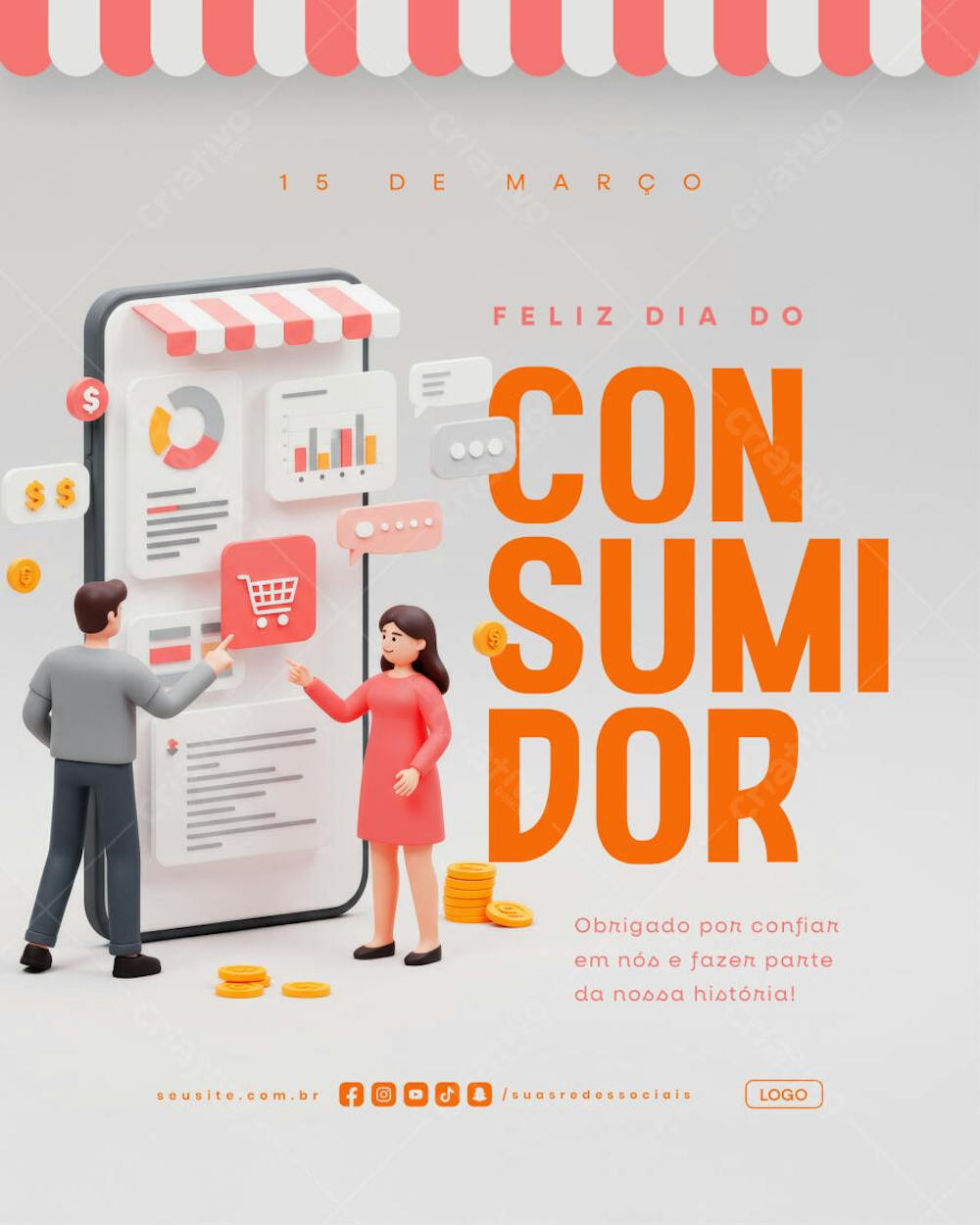 Dia do Consumidor 15 de Março social media post psd editável data comemorativa