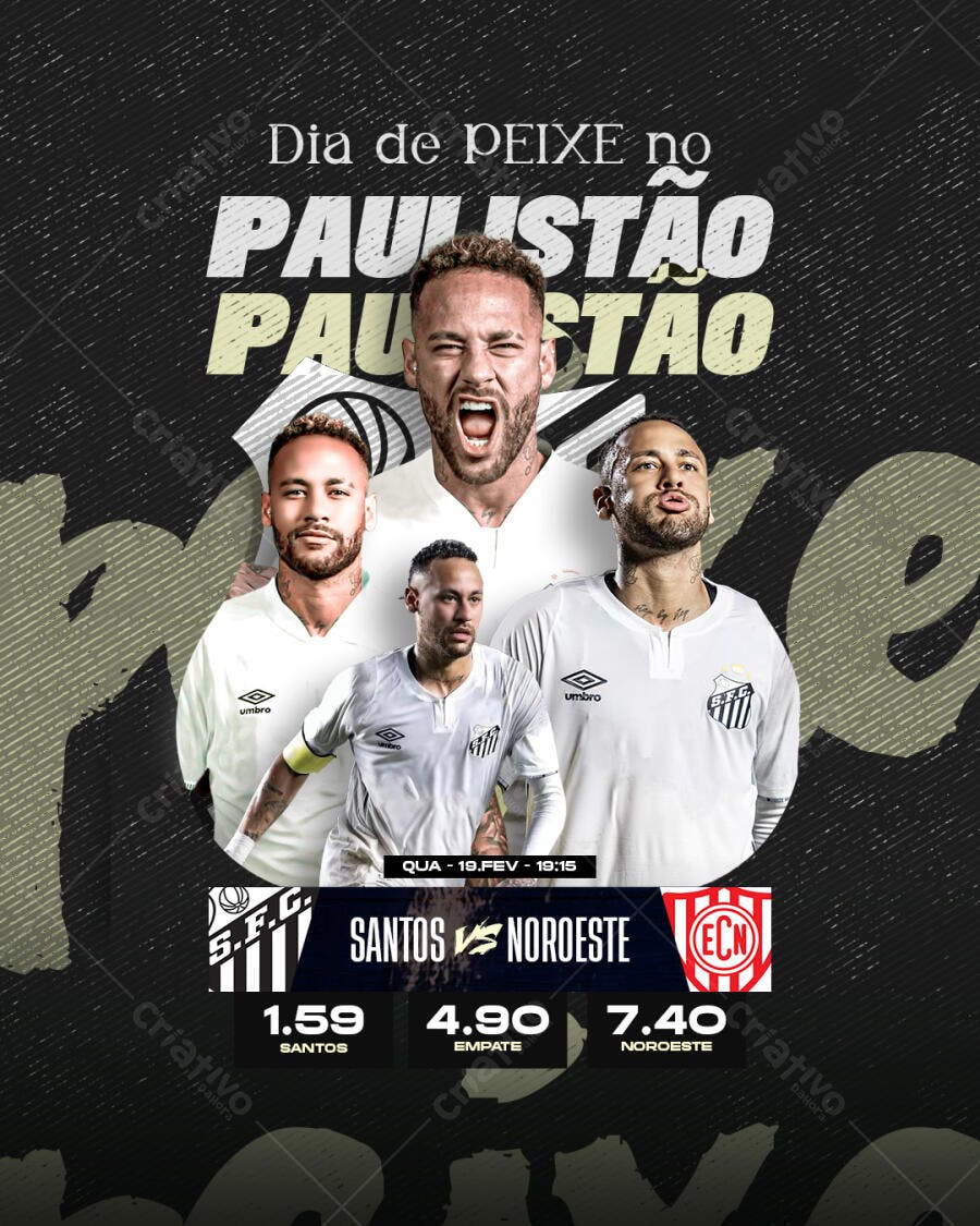 Flyer Santos x Norroeste Dia de Peixe no Paulistão PSD Editável