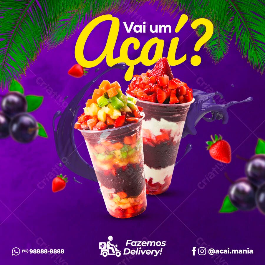 Flyer para Delivery de Açaí PSD Editável