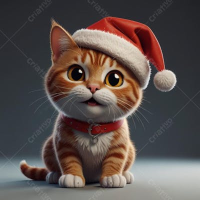 Um Gato Laranja Com Chapéu De Papai Noel Sentado No Chão