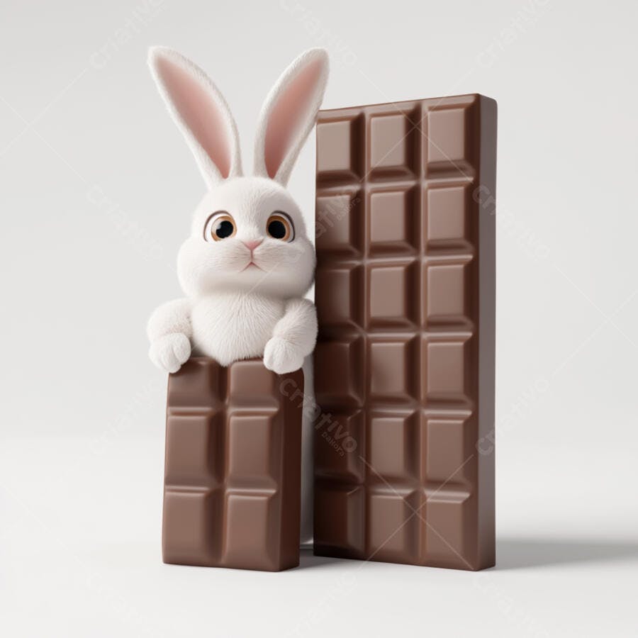 Coelhinho branco com barras de chocolate