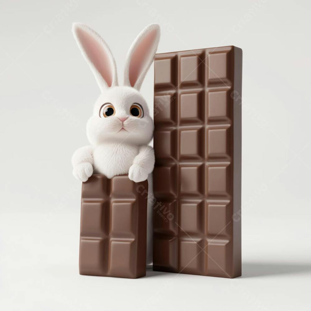 Barra de chocolate com coelho branco 3d 