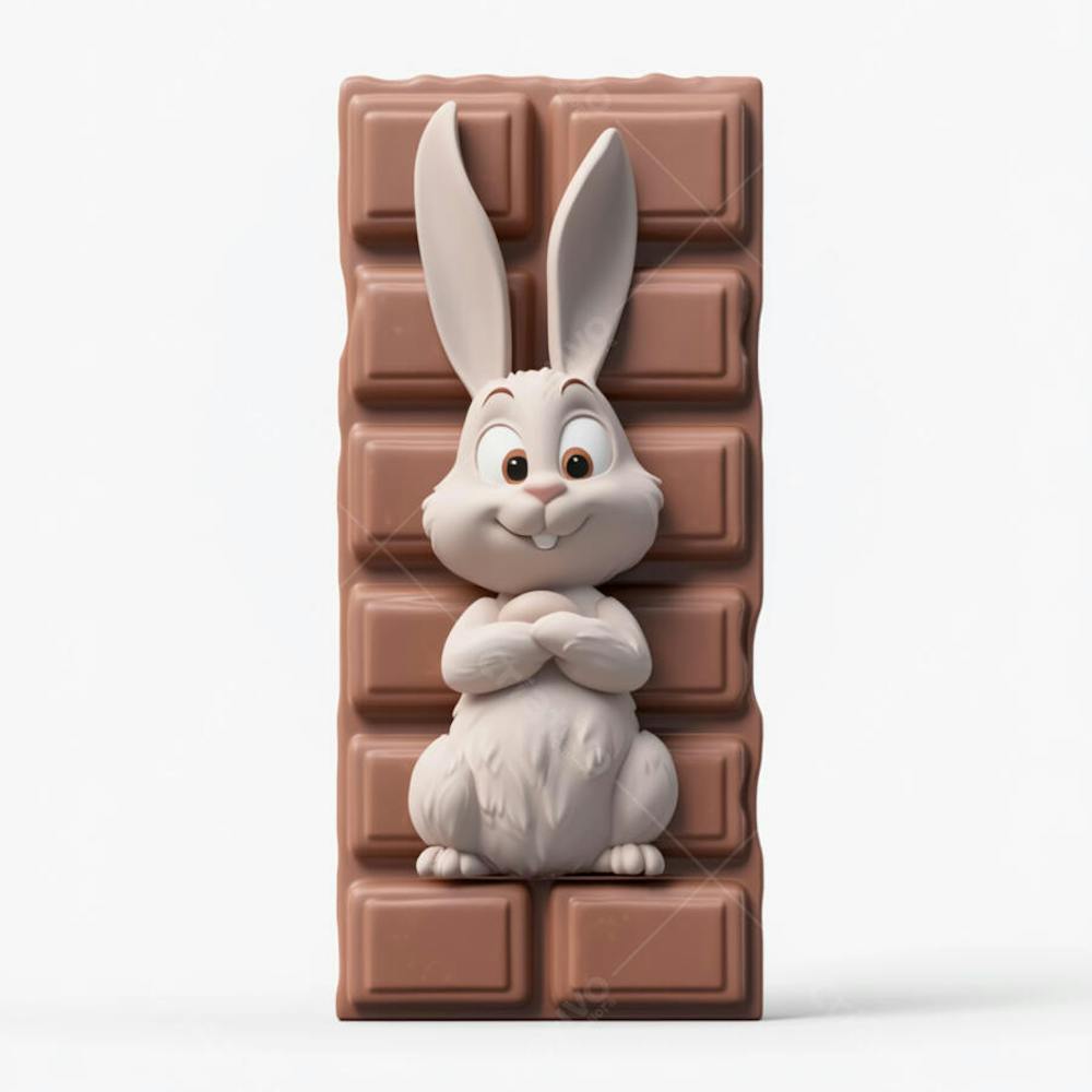 Barra de chocolate com coelho branco 3d 