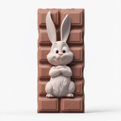 Barra de chocolate com coelho branco 3d 