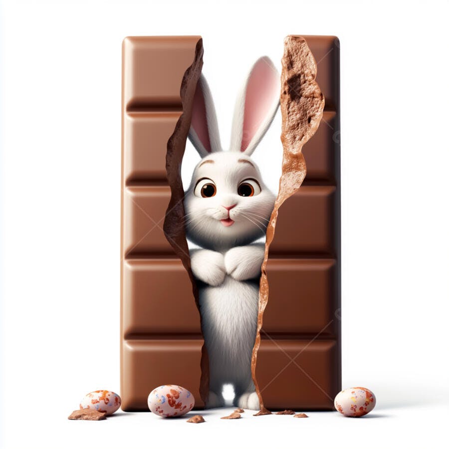 Coelhinho na barra de chocolate Páscoa