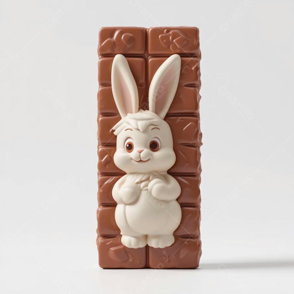 Barra de chocolate com coelho branco 3d 