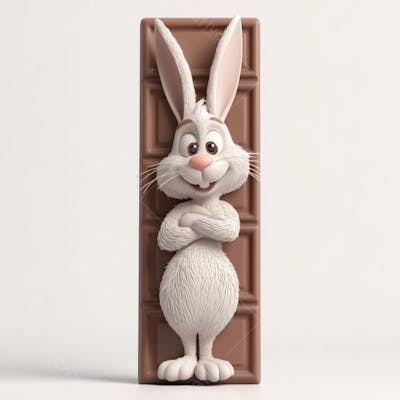 Barra de chocolate com coelho branco 3d 