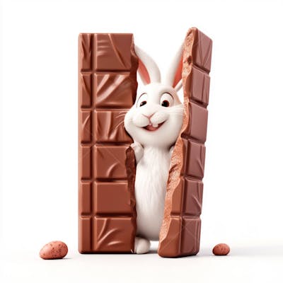Barra de chocolate com coelho branco 3d 