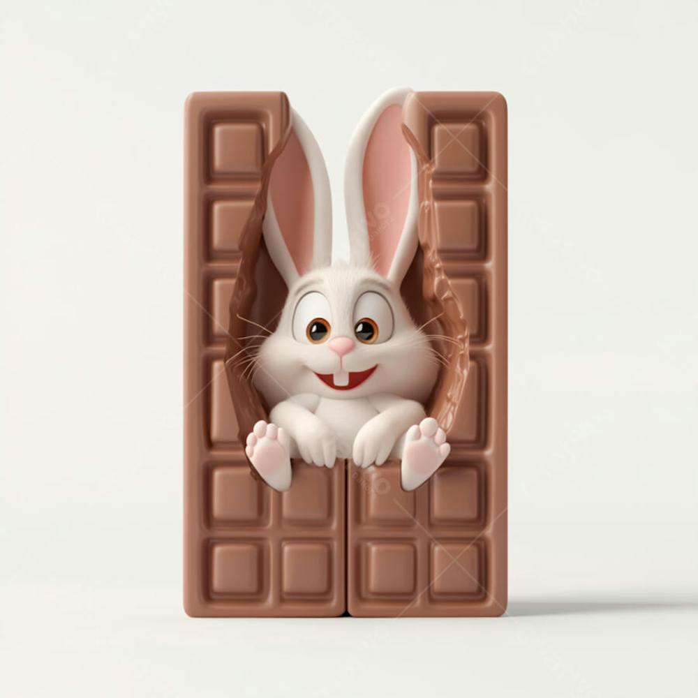 Barra de chocolate com coelho branco 3d 