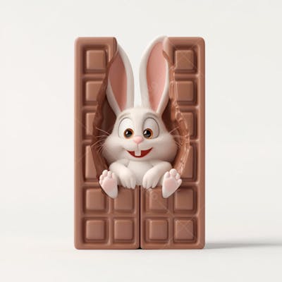 Barra de chocolate com coelho branco 3d 