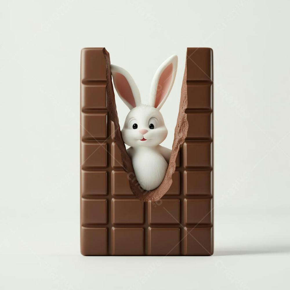 Barra de chocolate com coelho branco 3d 