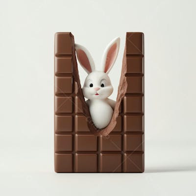 Barra de chocolate com coelho branco 3d 