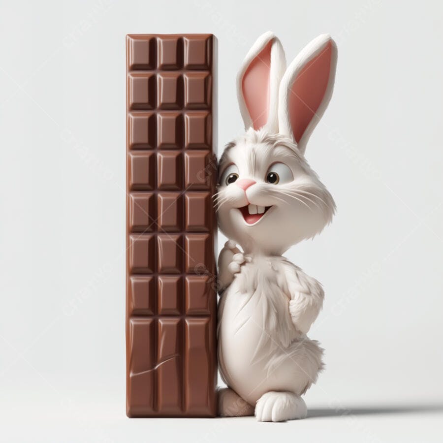 Coelho e barra de chocolate marrom