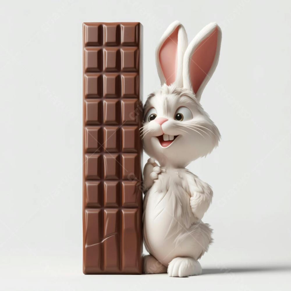 Barra de chocolate com coelho branco 3d 