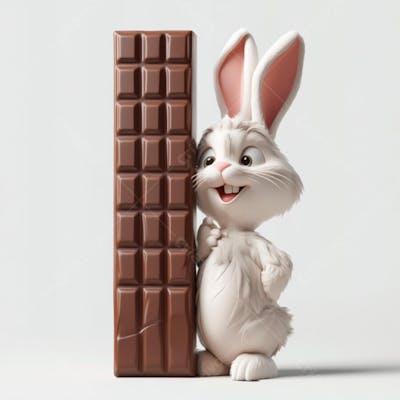 Barra de chocolate com coelho branco 3d 