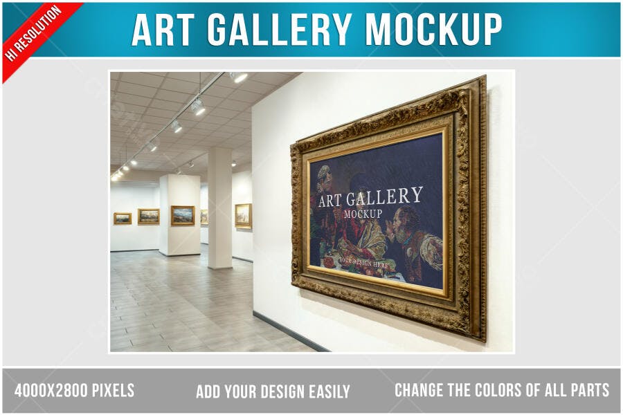 Mockup Quadro Clássico em Galeria de Arte