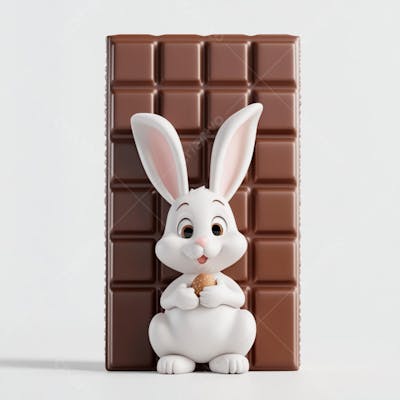 Barra de chocolate com coelho branco 3d 