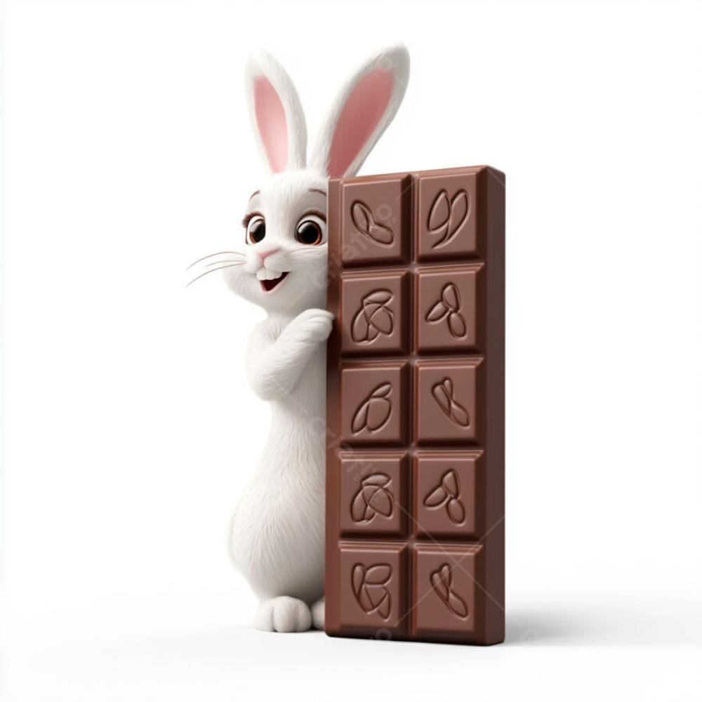 Barra de chocolate com coelho branco 3d 