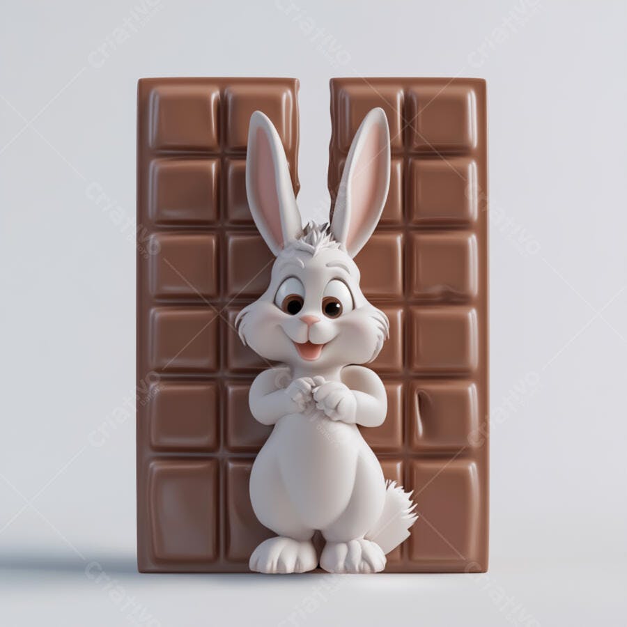 Coelhinho branco com barra de chocolate