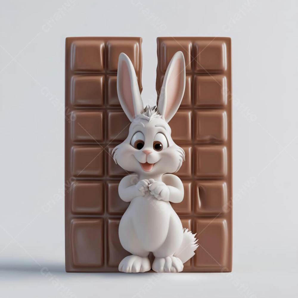 Barra de chocolate com coelho branco 3d 