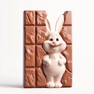 Barra de chocolate com coelho branco 3d 