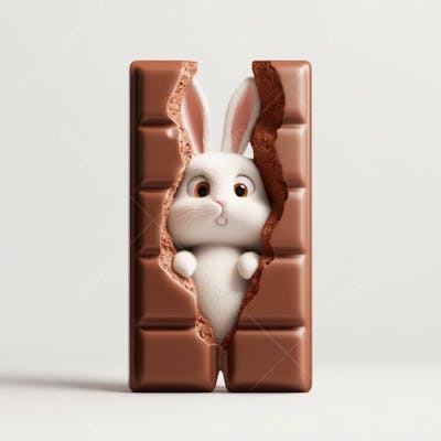 Barra de chocolate com coelho branco 3d 