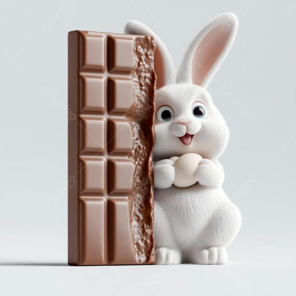 Barra de chocolate com coelho branco 3d 