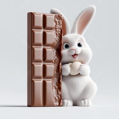 Barra de chocolate com coelho branco 3d 
