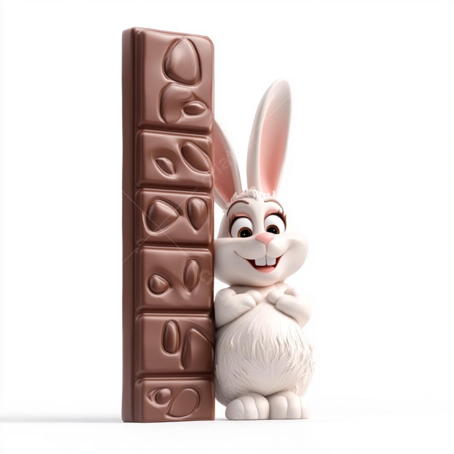 Coelho e barra de chocolate com amendoim