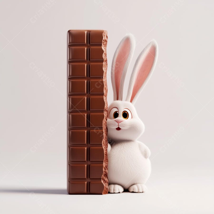 Coelho branco com barra de chocolate