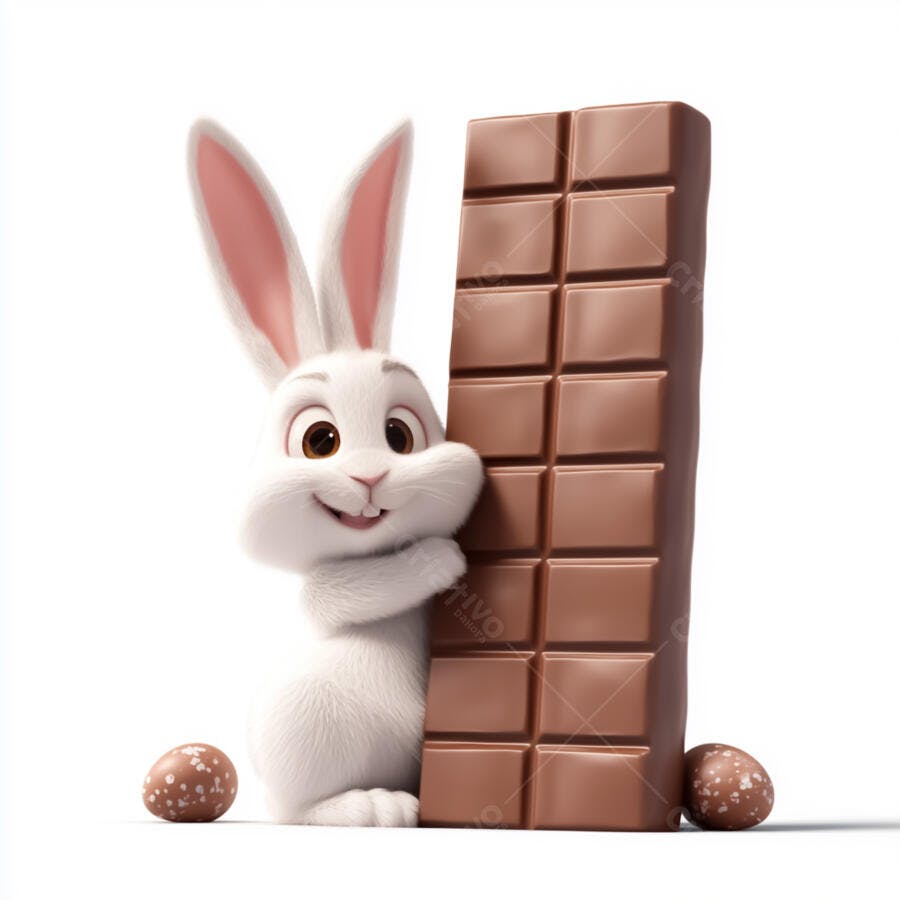 Coelhinho branco com chocolate Páscoa
