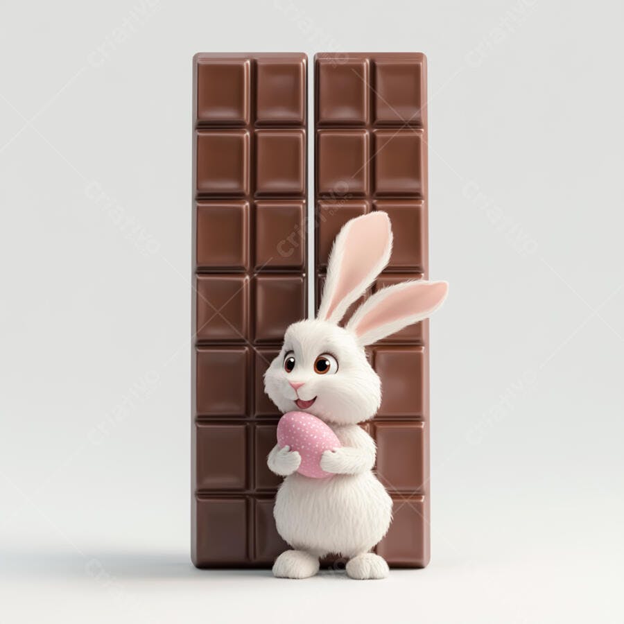 Coelho com ovo de Páscoa e chocolate