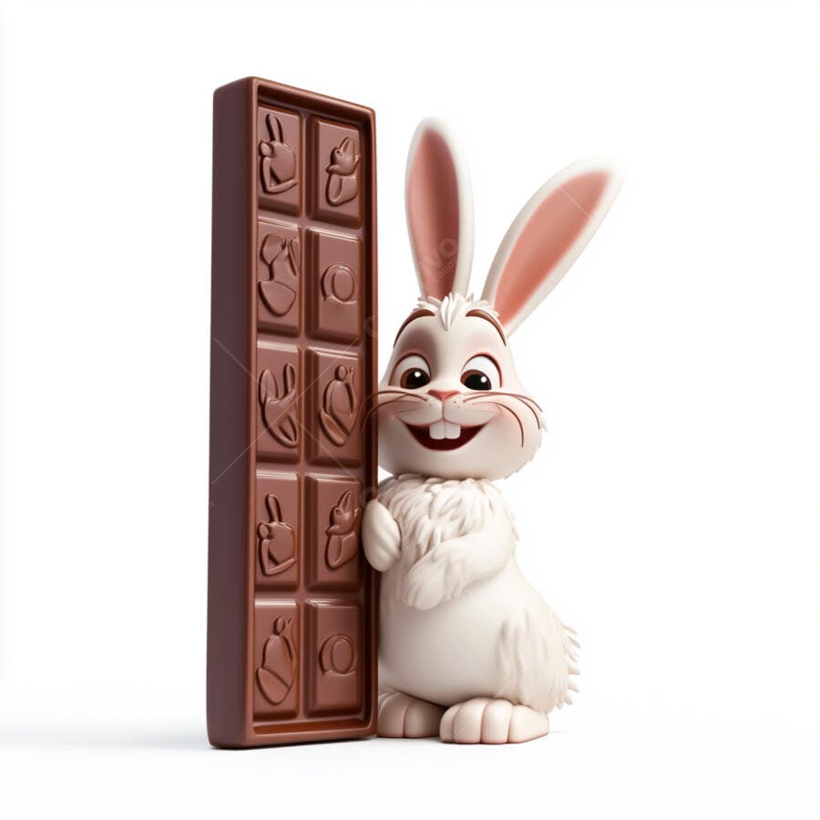 Coelhinho com Barra de Chocolate de Páscoa