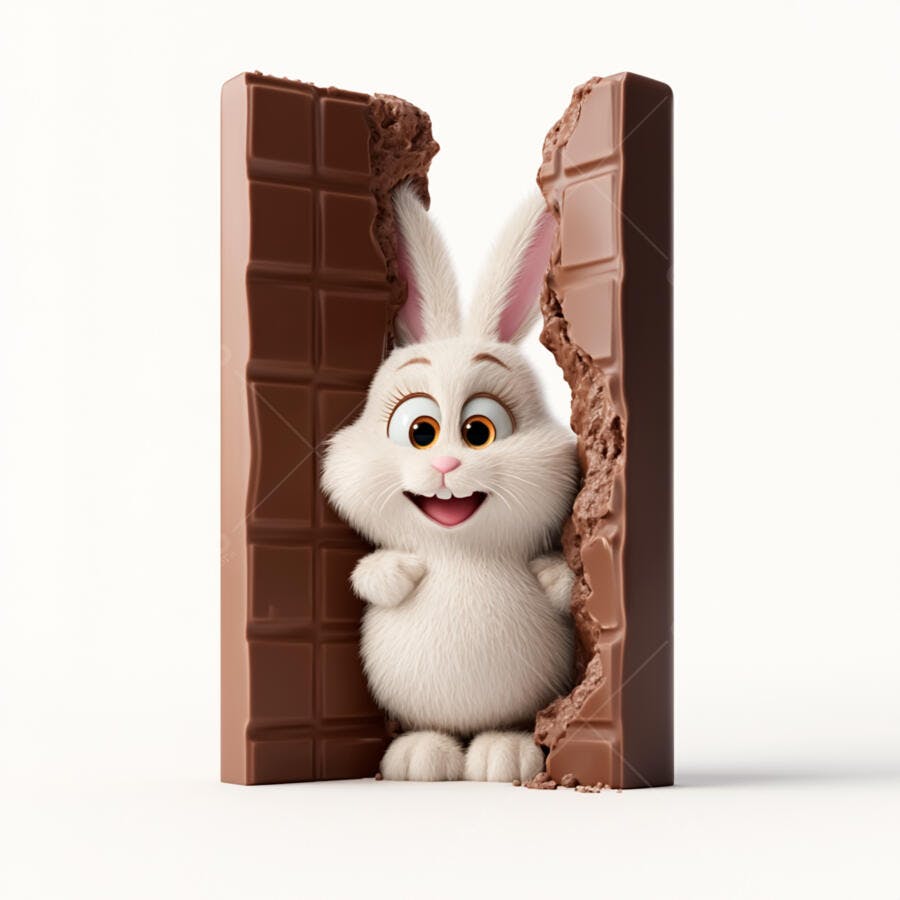 Coelhinho fofo em barra de chocolate