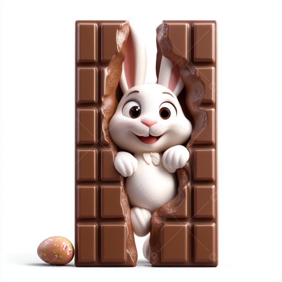 Coelhinho na barra de chocolate Páscoa