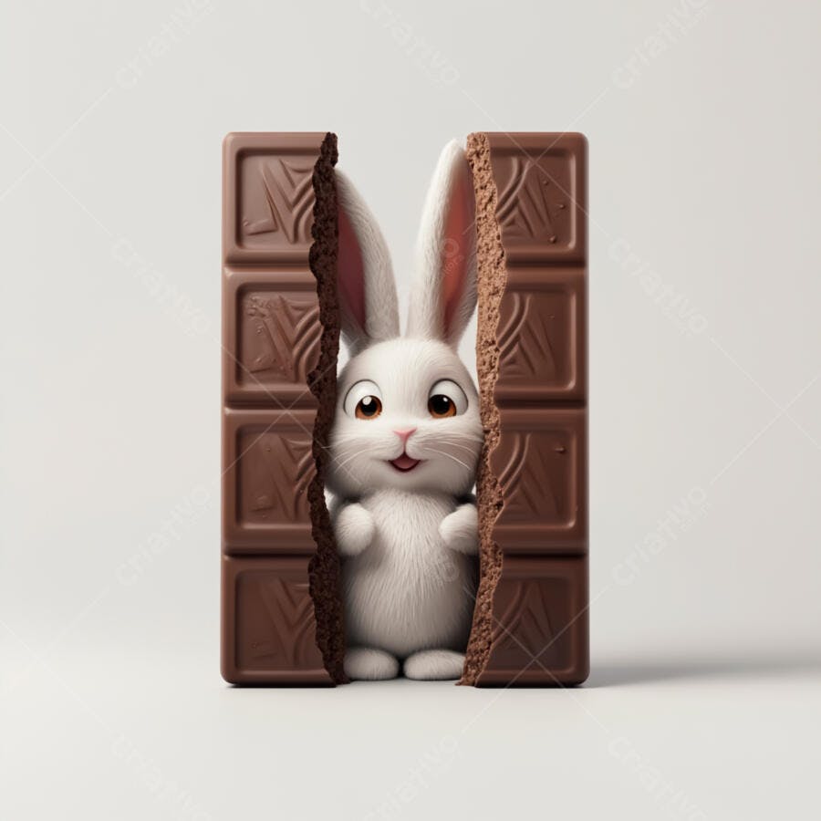 Coelhinho branco em barra de chocolate