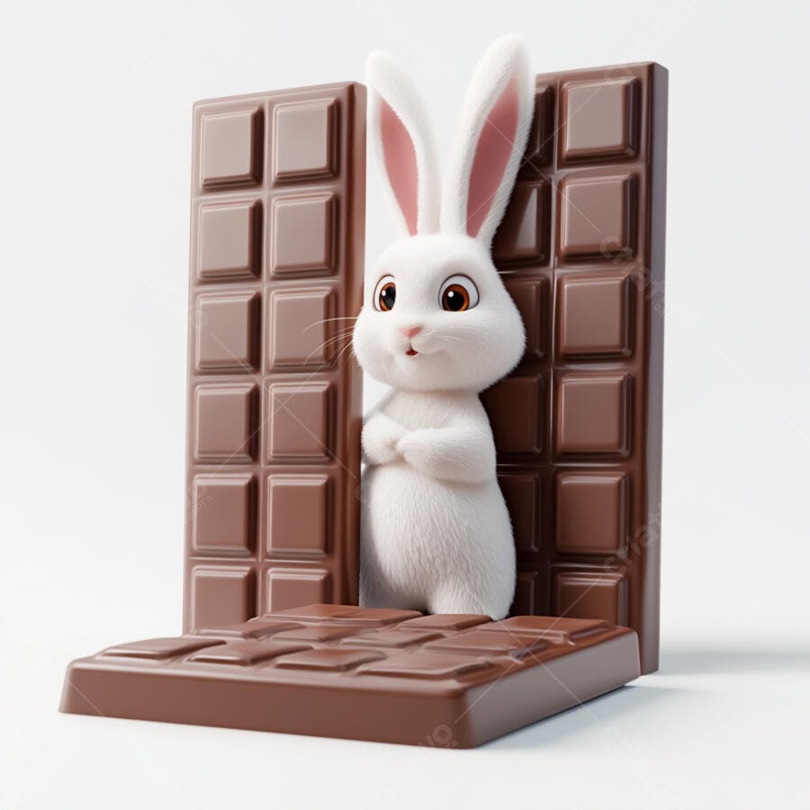 Coelhinho branco com barras de chocolate